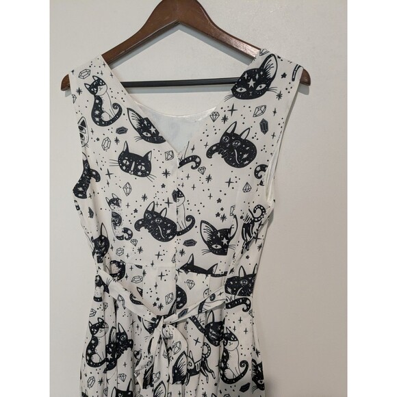 L.A Soul Cosmic Cats L Printed Fit-Flare Dress Sleeveless Pockets Black White - Picture 5 of 6